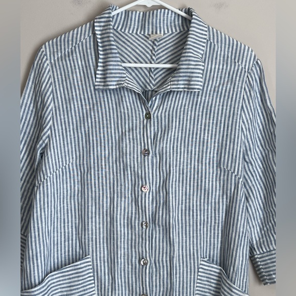 Lintico Madison 100% Linen Shirt Dress Womens Size M Blue Stripe Lagenlook Boho - Picture 3 of 10